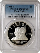 2003-P First Flight Commemorative Silver $1 Dollar PCGS PR70 DCAM