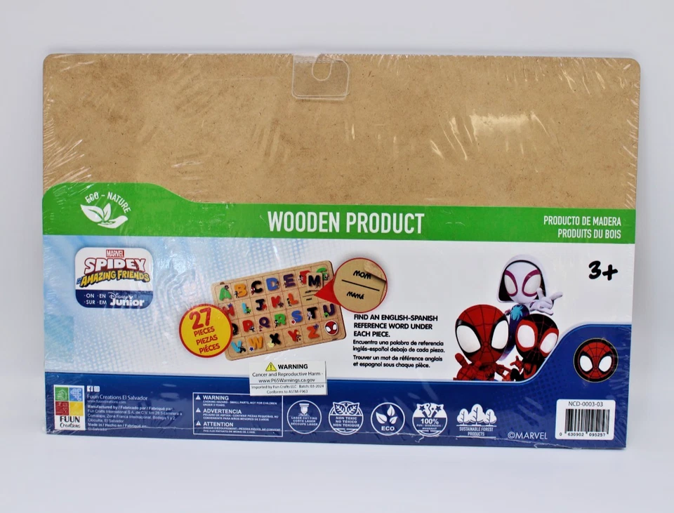 Bilingual alphabet wooden puzzle/New/27 pieces with board/Marvel Spidey/3+age - Image 3 of 4