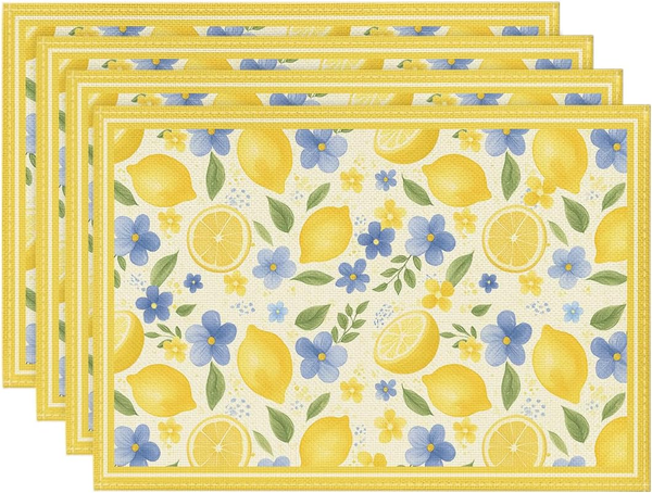 Artoid Mode Gelb Zitrone BläTter Blumen Sommer Platzsets 4Er Set, 30X45Cm Urlaub-image