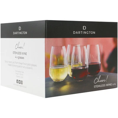 DARTINGTON CRYSTAL Dartington Stemless Wine Glasses Cheers! Collection 450ml Set of 4