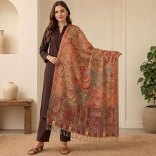 Sanskriti Vintage Kashmiri Woven Paisley Pure Woolen Shawl Multicolor Long Stole