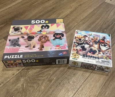 Lot Of 2 Puzzles - 50 Pieces & 500 Pieces - Puppies & Kitties - Easter/Spring