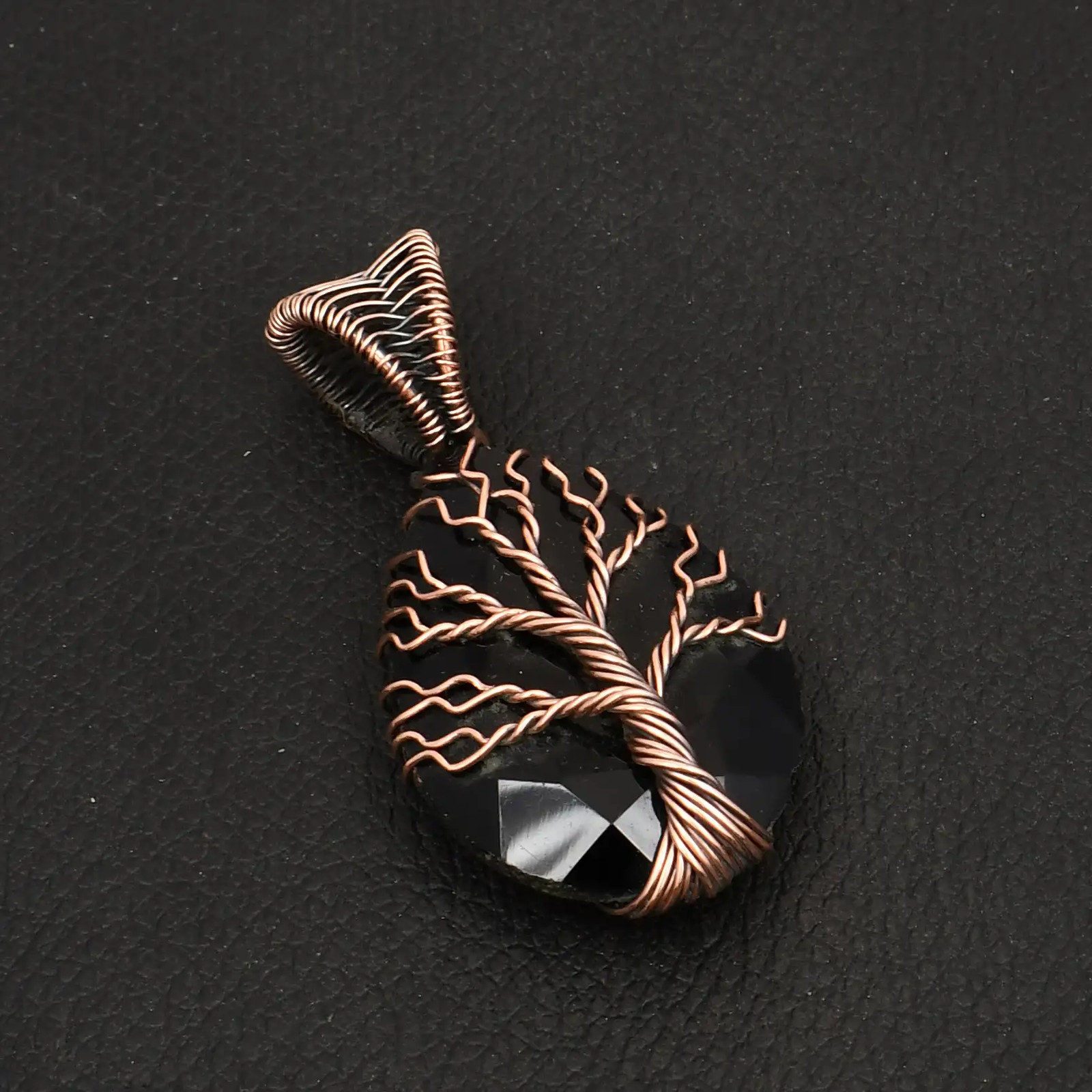 Tree Of Life Black Onyx Gemstone Copper Wire Pendant Jewelry Gift 2.08