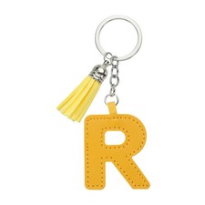 Initial Letter Keychain Cute Leather Keychains with Tassel Letter R Yellow