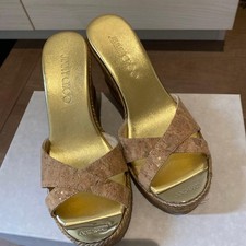 Jimmy Choo Sandals US 6 EU 36 Gold Cork Wedge Womens