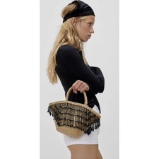 NWOT Zara mini woven beaded fringe bag