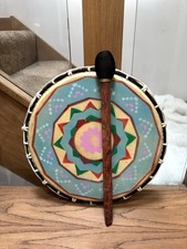 Native American Indian 12" Drum Wood & Hide Hand Made Painted Sun Mandala