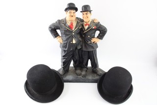 Laurel & Hardy Large Plastic Figurine / Statue W/ 2x Bowler Hats