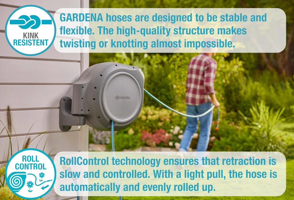 (20500) Carrete de manguera de jardín retráctil manguera de 50' x 1/2", montado en la pared, automático... Foto 3 de 4