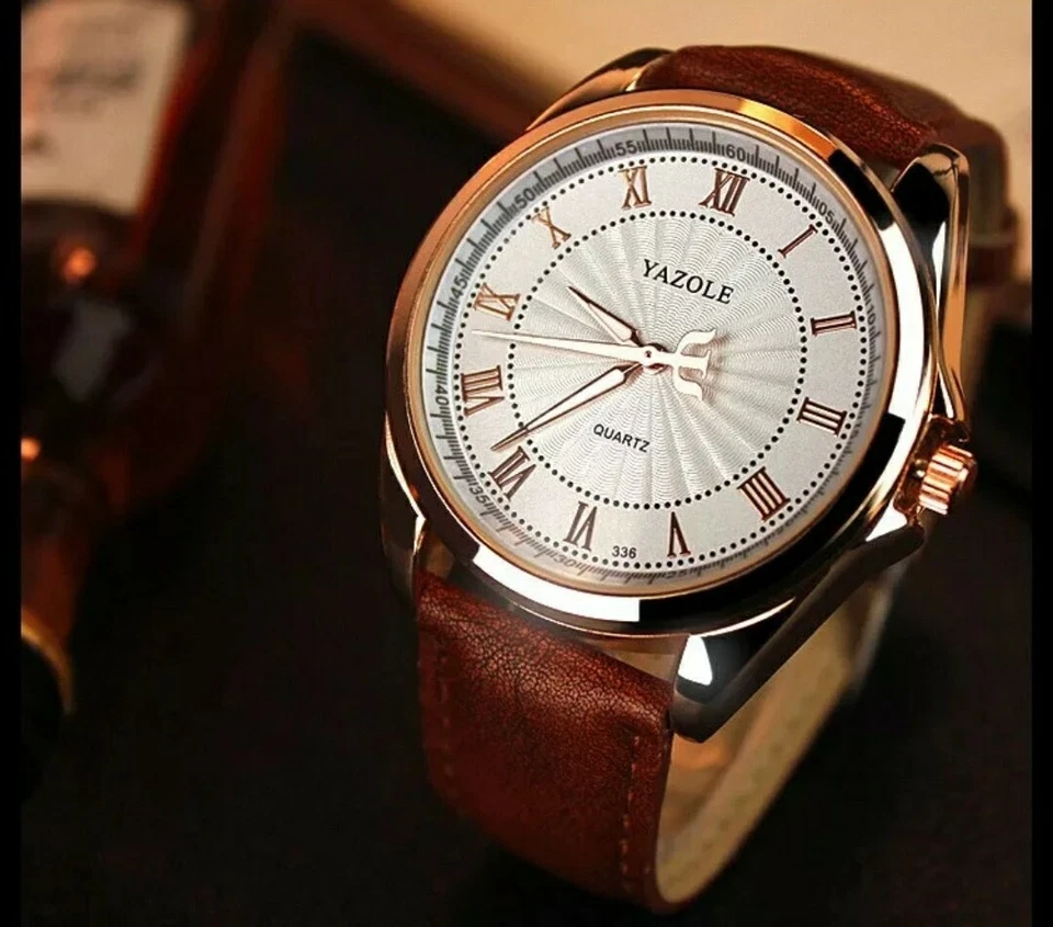 Reloj de cuarzo YAZOLE para hombre. Reloj Cinturón Cuero Impermeable Lujo 40.5mm. Foto 2 de 4