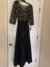 ALEX EVENINGS Womens Black Chiffon Gown 3/4 Sleeve Maxi Evening Dress 8