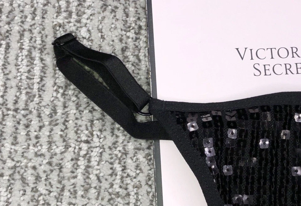 Victoria's Secret Nuevo con Etiquetas Mediano Negro Lentejuelas Tanga Tanga Panty Brillante Sexy Bling Foto 2 de 4