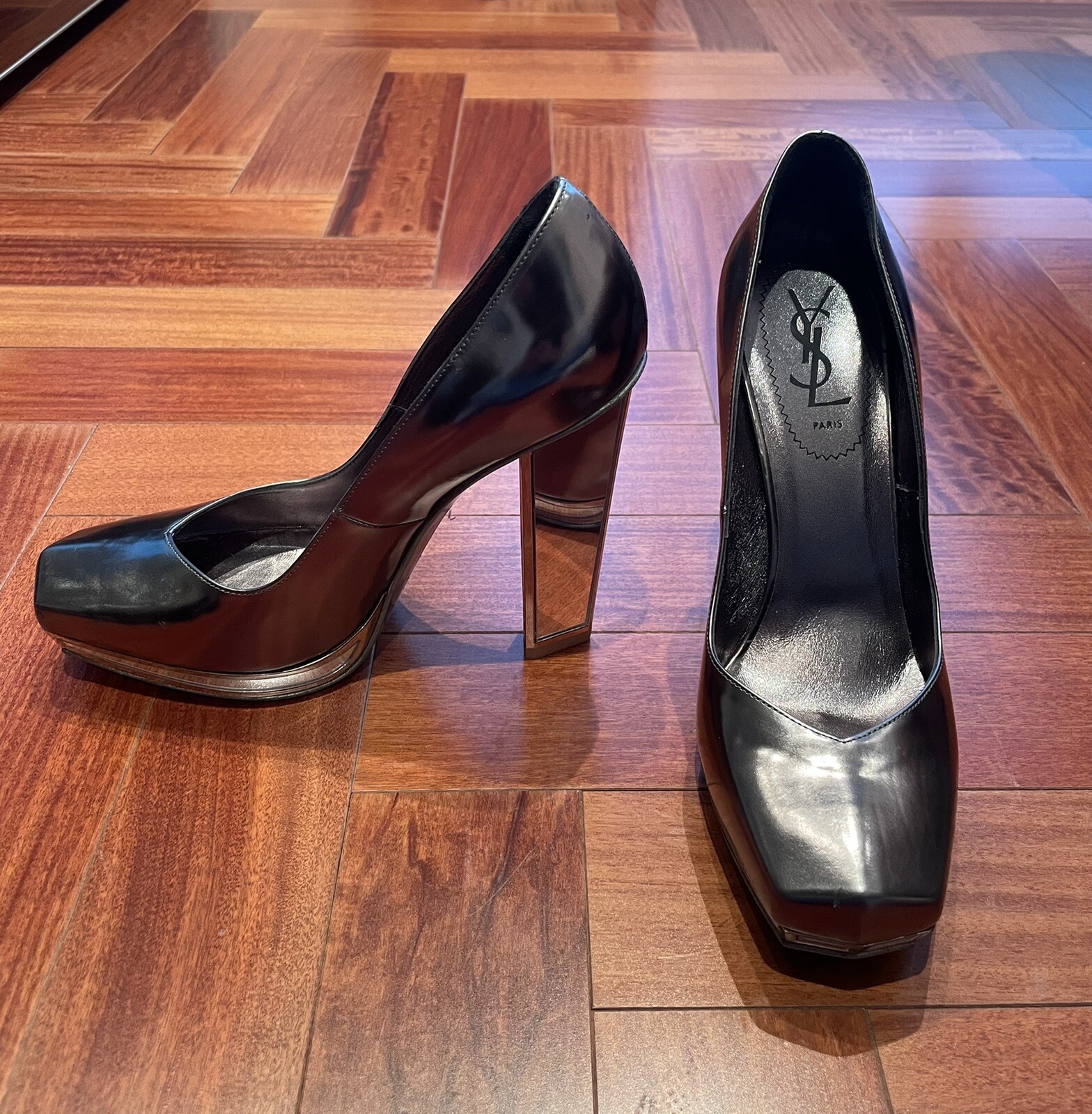 SAINT LAURENT YSL décolleté in pelle argento tacco a specchio nuove con scatola US 8 5 MSRP $1095