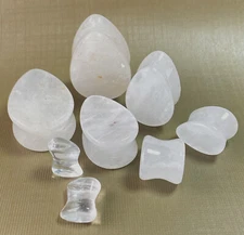 PAIR Clear Quartz Natural Stone Tear Drop Double Flare Plugs Organic Gauges