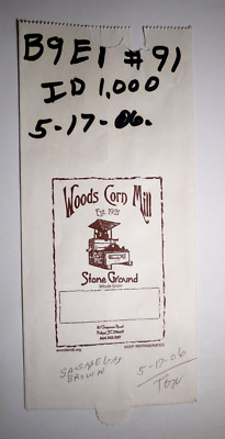 Vintage Paper Sack Bag - WOODS CORN MILL, STONE GROUND, PELZAR SC - 2006