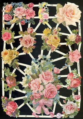 VICTORIAN STYLE DIE CUT PAPER SCRAPS MIXED ROSES ef7268 GERMANY