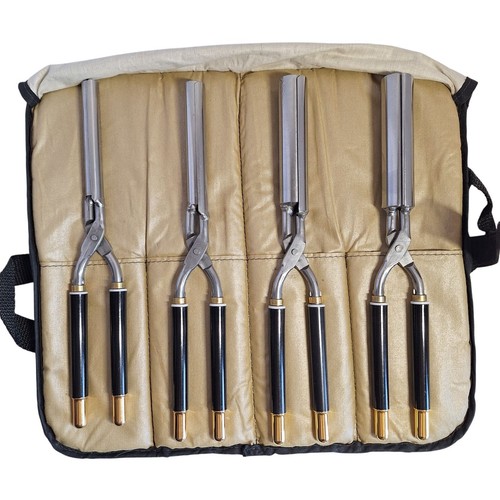 Golden Supreme Curling Iron 4 Lot sz 9 10 30 Flat W Case USA Made Black & Gold