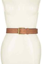 Frye Embellished Belt Tan Leather Gold Buckle Women's Size Large NEW