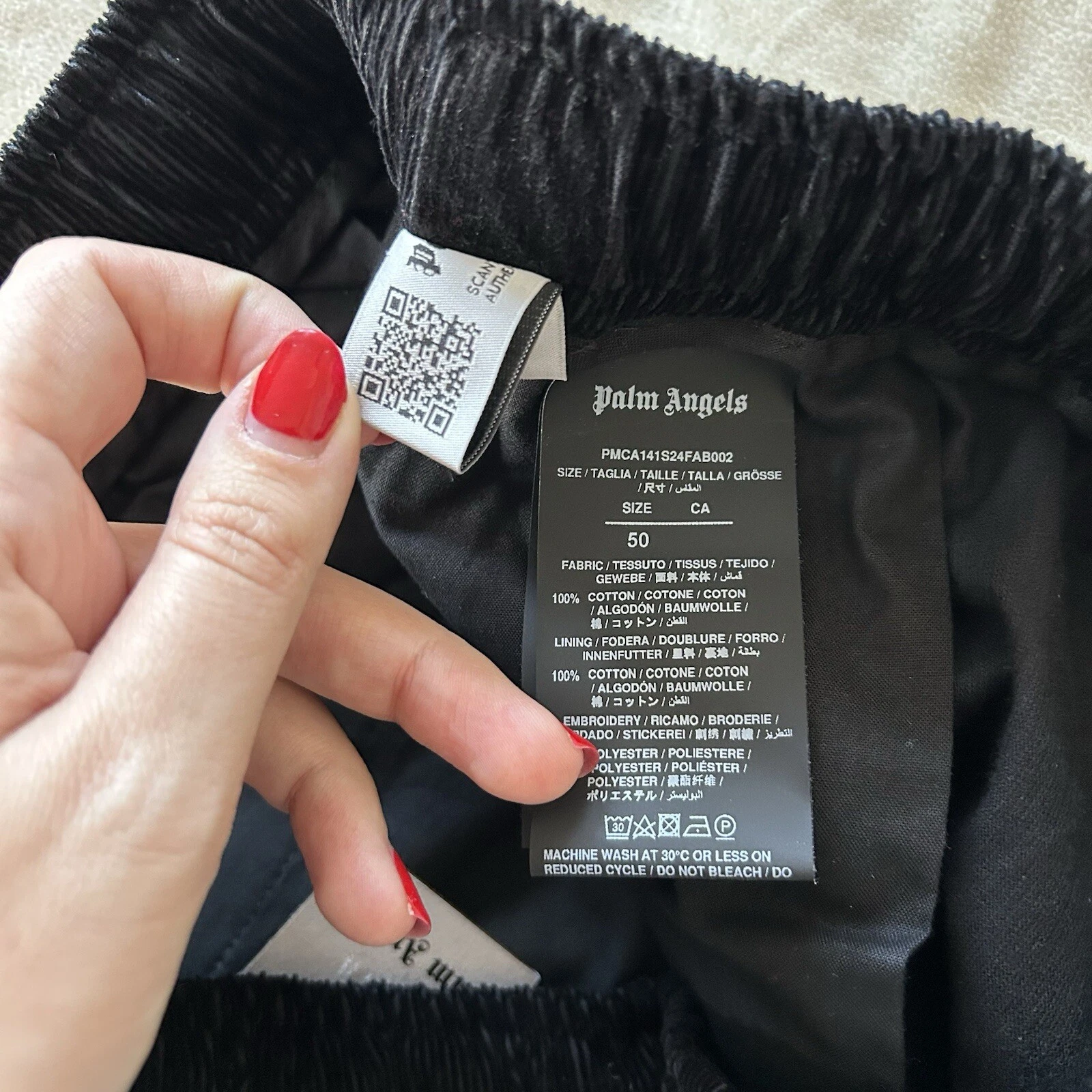 Pantaloni da viaggio Palm Angels VELLUTO NERO taglia IT 50 US L nuovi con etichette