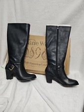 Vtg Am Co Nine West 8.5 Medium Black 3" Heeled Womens Boots Zip Tall Rounded Toe