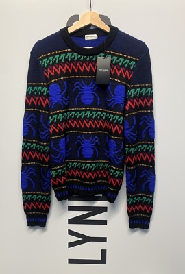 Saint Laurent 'Spider' Knit Wool Sweater Black Multi Size