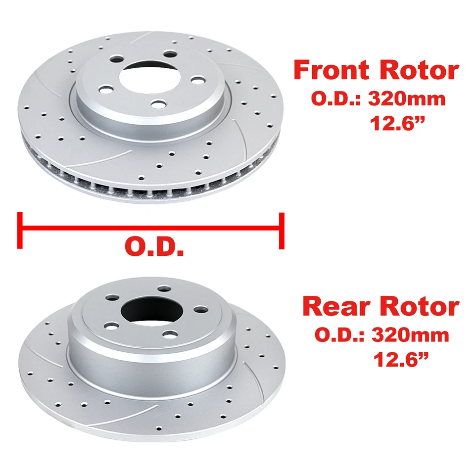 Front Rear Slotted Brake Rotors Pads for 2009-2020 Dodge Challenger Charger RWD - Image 2 of 4