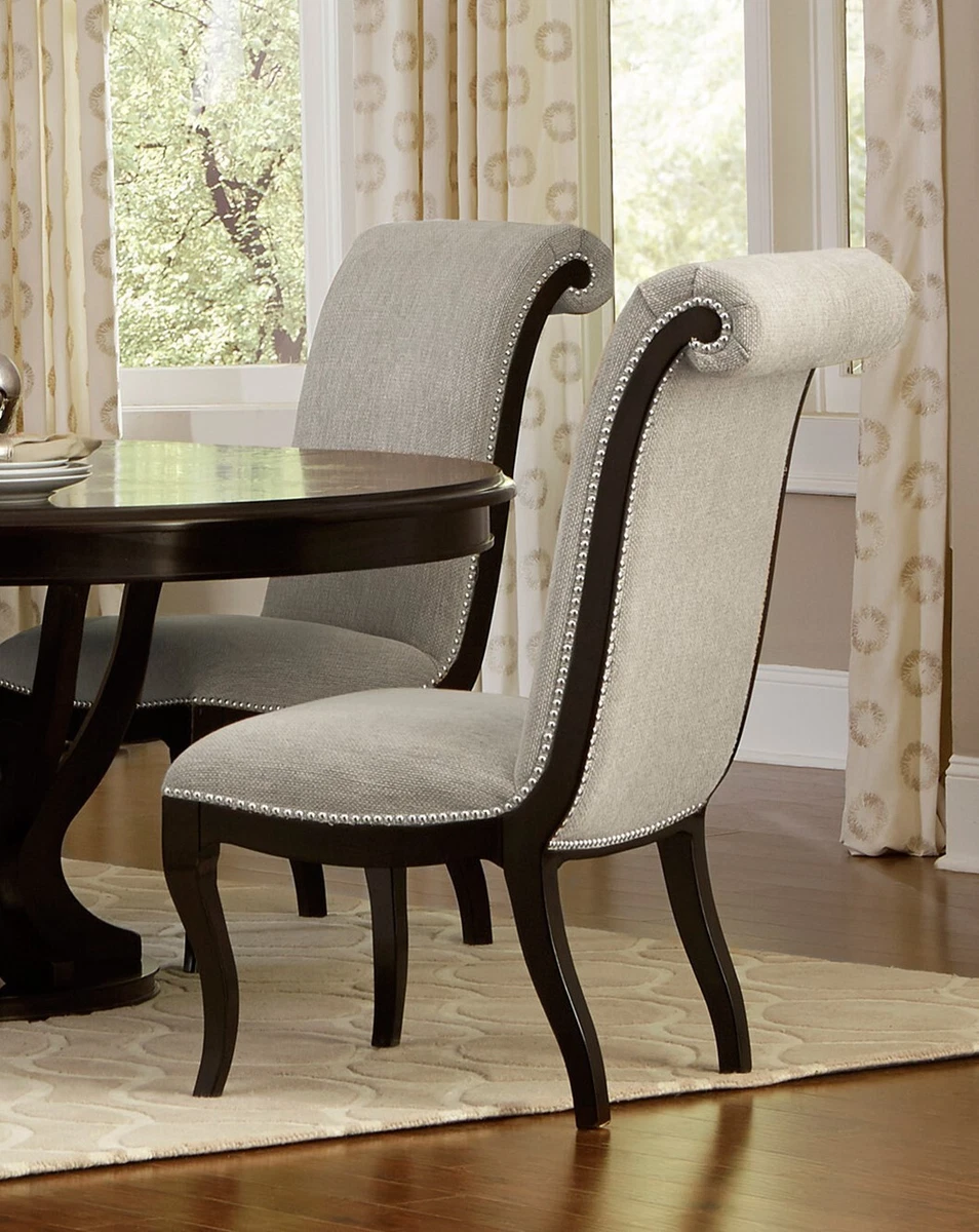 Contemporary Style Side Chairs 2pc Set Espresso Finish Beige