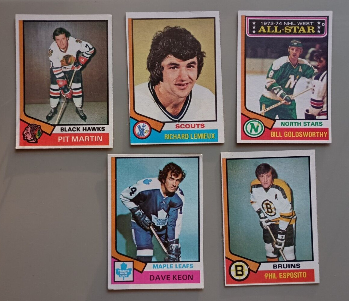 1974-75 Topps Hockey Lot:P Esposito/R Lemieux/Goldsworhty/Keon/Pit Martin