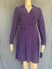 NWT Sz 14 Tommy Hilfiger Wrap Dress Knee Jersey Knit Geometric Blue Long Sleeve
