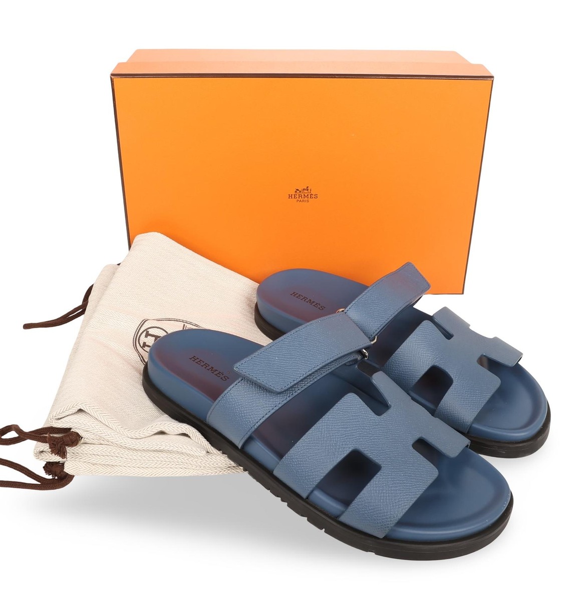 HERMES / サンダル/--/BLU// Hermes Chypre Womens sandal Slides bleu bleuet Epsom Leather size