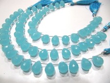 Aqua Chalcedony 10x14mm Tear Drop Briolette Faceted Hydro Quartz Beads 8 Inches