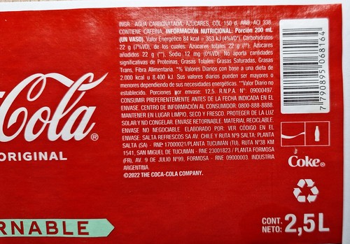 Coca Cola Return to factory 2.5l paper label Argentina 2022 - Picture 2 of 2
