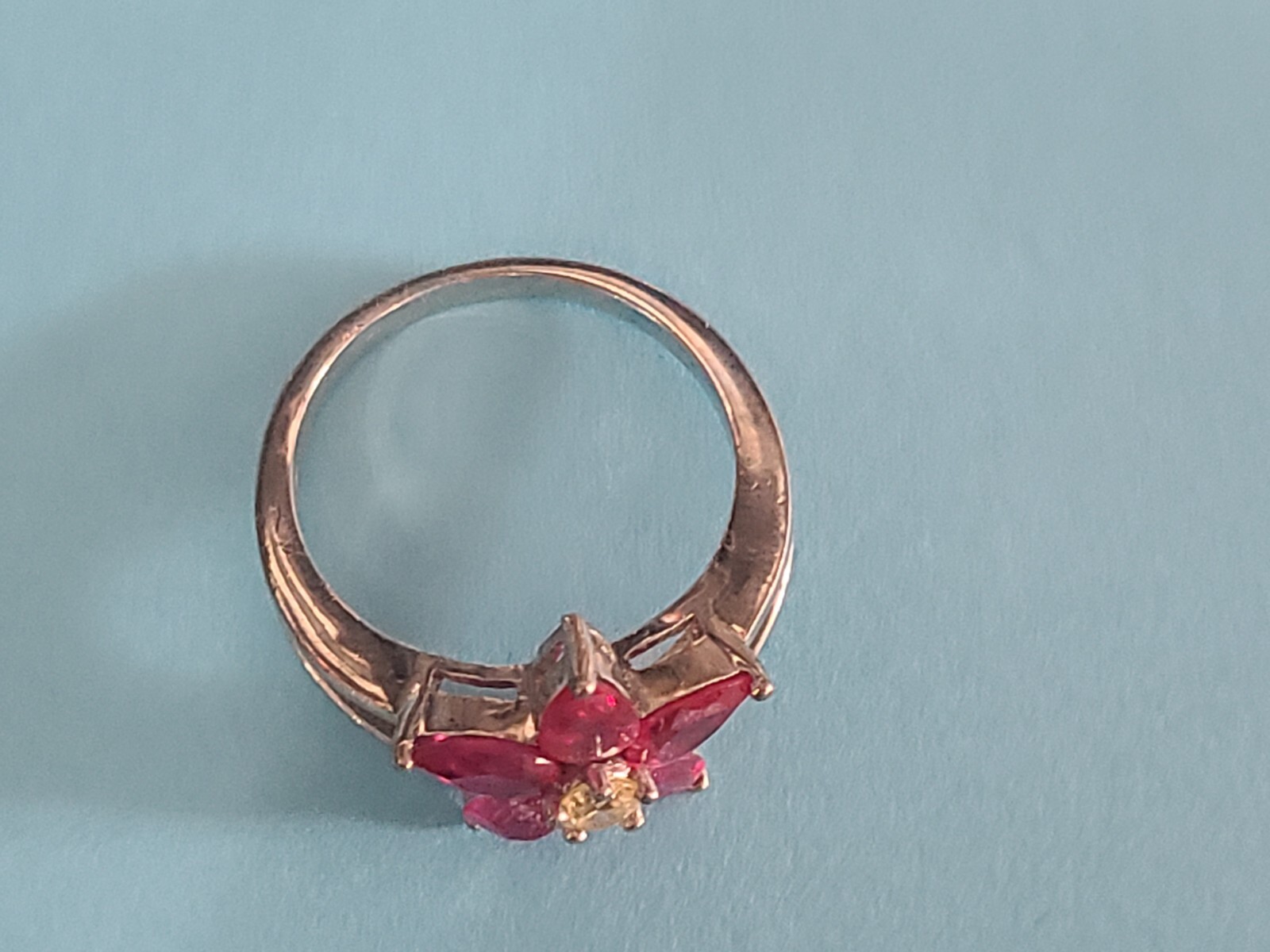 Floral possibly lab created ruby ring plated size… - image 6