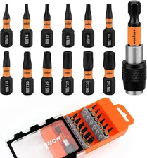 13pc Tamper Proof Torx Bit Set S2 Steel Security Star Bits w/ Quick Adapter