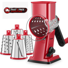 Rotary Cheese Grater Vegetable Slicer Hand Crank Kitchen Shredder 4 Blade