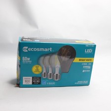  4-Pk EcoSmart A19 Dimmable Clear Glass Filament LED Light Bulb
