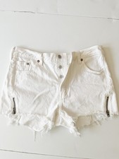 Levi's 501 Shorts Womens W 28 White Denim Cutoff Frayed Hem Button Fly Side Zip