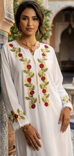 White Cotton Floral Embroidered Women's Kurta