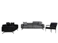 Wohnzimmer Schwarz-Graue Couchgarnitur Moderner 3-Sitzer Sessel Zweisitzer