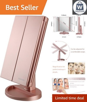 Elegant Tri-Fold Lighted Vanity Mirror: 3X/2X/1X Magnification & Rechargeable