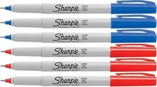 Sharpie Blue Red Ultra Fine Point Permanent Markers, 6-Count (3 Blue, 3 Red)