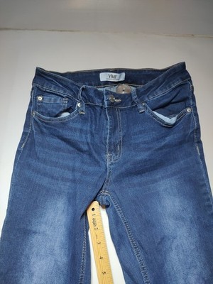 YMI Jeans Womens Size 5/27 Dark Wash Distressed Knee Flare Frayed Hem stretch
