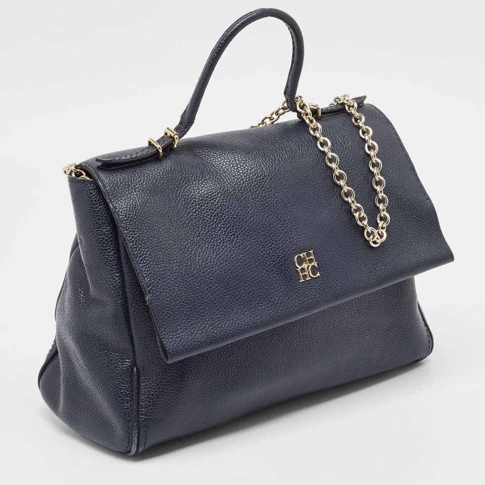 Bolso CH Carolina Herrera Cuero Azul Minuetto Solapa Asa Superior Foto 3 de 4