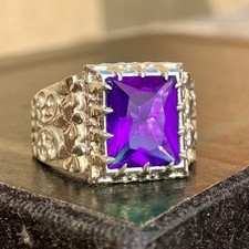 Natural Amethyst Gemstone Ring With 925 Sterling Silver Men's Engagement Ring