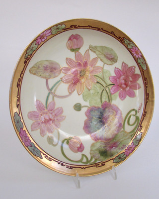 J. P. Limoges France Pickard Pink Lotus Lily Pad Floral Bowl by E. Challinor 10''