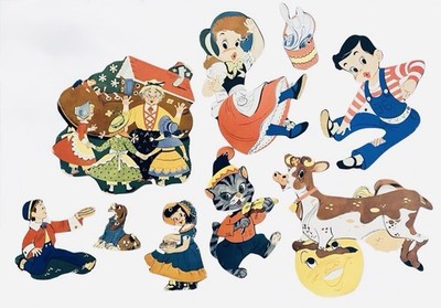 Vintage Built Rite Nursery Rhyme Wall Plakettes Lot 9pc Mother Goose Cutouts