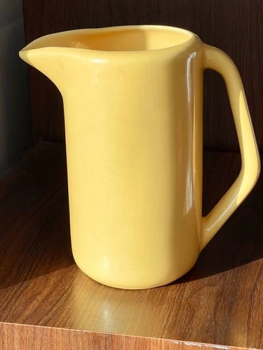 Vintage MCM Bauer Pottery Tall Yellow Pitcher 8  1/2” high
