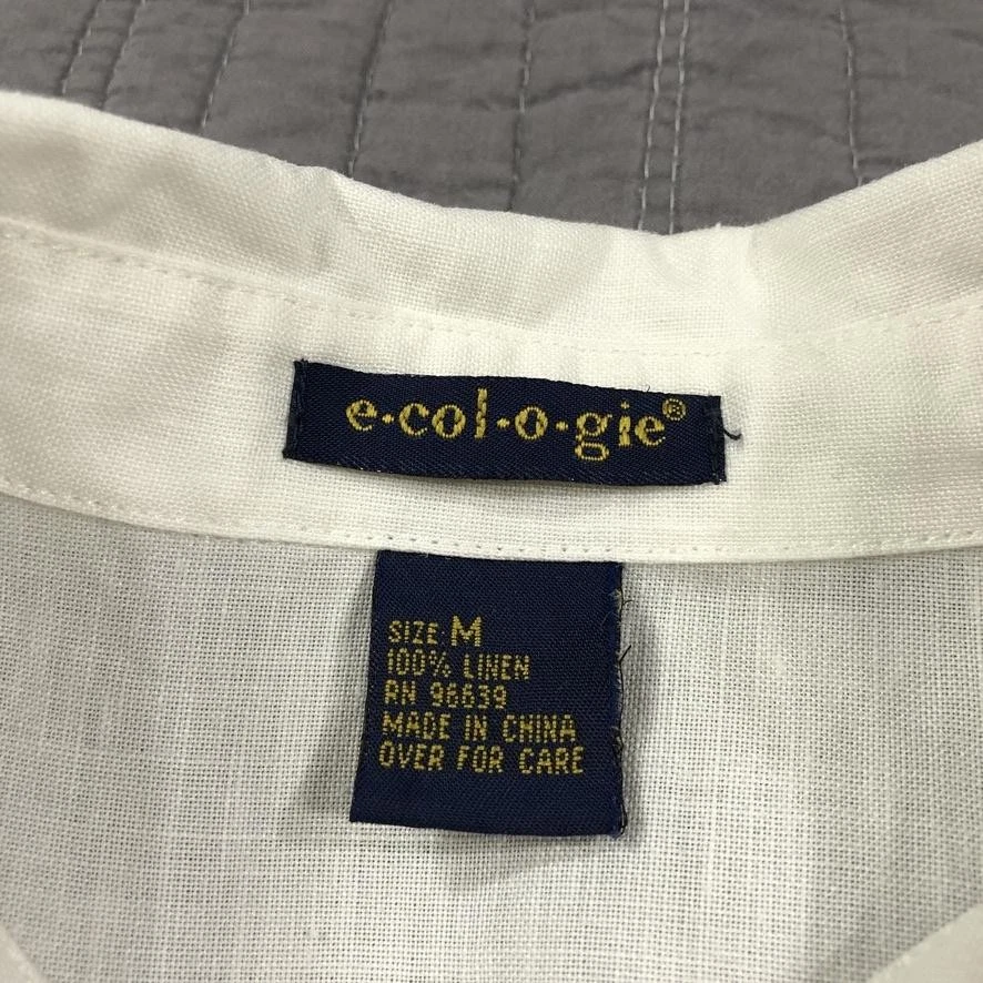 Camisa Ecologie Mujer Mediana Off White Lino Bordado Pintuck Cottage Academia Foto 3 de 4