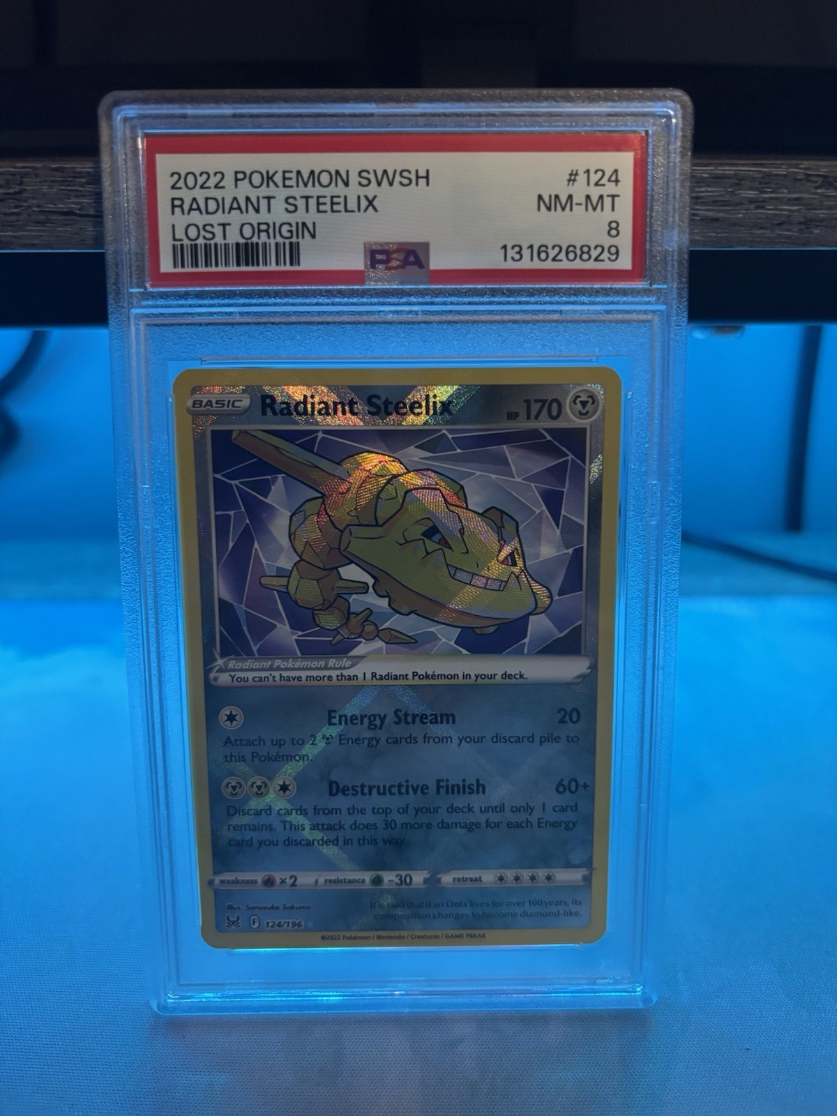 Pokémon TCG Radiant Steelix 124/196 Lost Origin NM/Mint Condition PSA 8