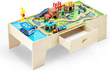 Train Table, 62 Multicolor Pieces Wooden Kids Activity Table with Large Storage